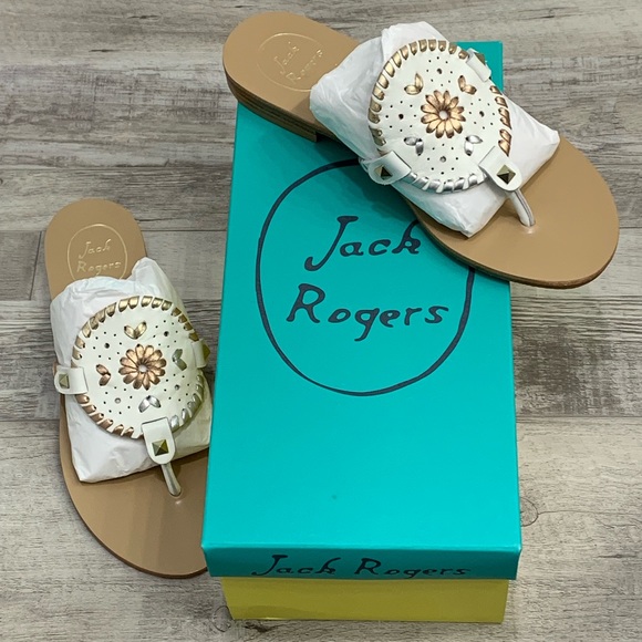 Jack Rogers Georgica Thong Sandals -White Metallic - Picture 2 of 8